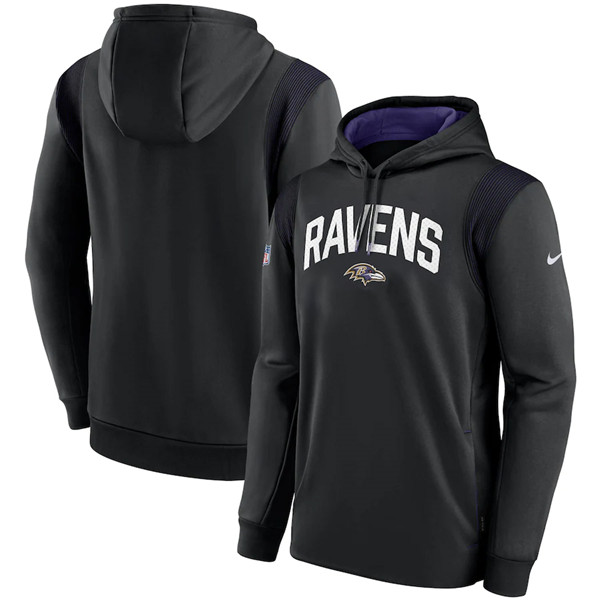 Men's Baltimore Ravens Black Sideline Stack Performance Pullover Hoodie 001